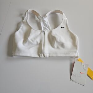 Nike Women’s 34C White Front-Zip Sports Bra Yoga Athletics Running NWT